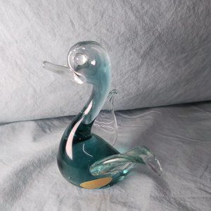 vintage blue green glass arte Murano ICET swan (w1707)